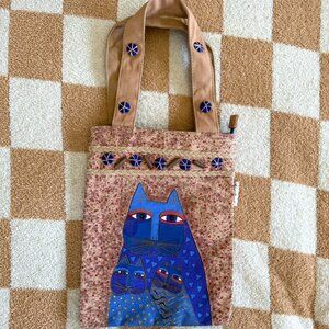 LAUREL BURCH ABSTRACT ADJUSTABLE BROWN BLUE BAG PURSE CAT
